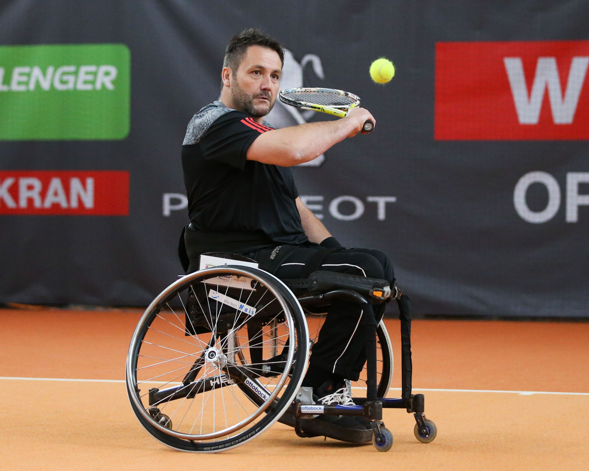 Peter Seidl (GER), Rollstuhl TennisTennis - Wolffkran Open - Ismaning - ATP Challenger - TC Ismaning - Germany - 2018. Wolffkran Open, TC Ismaning, Ismaning, Bavaria, Germany, itf, atp, challenger, tour, man, men, men's, singles, sport, tennis, indoor, carpet court, tournament, event, championship, competitor, athlete, international, 20/10/2018, 20, October, 2018, Juergen Hasenkopf, Peter Seidl.